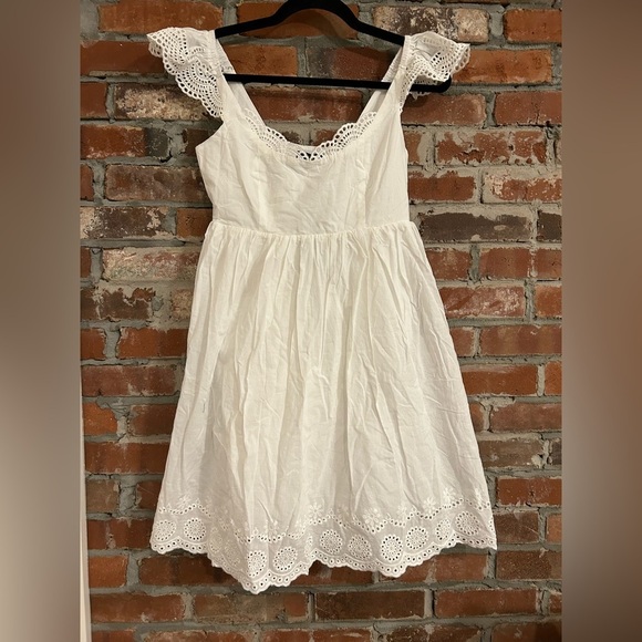 Lulus Kindest Cutie White Eyelet Embroidered Ruffle Strap Mini Dress Size XS - Picture 5 of 11